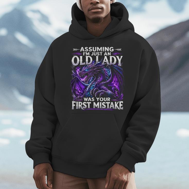 Assuming I'm Just An Old Lady Fantasy Book Reader Mom Dragon Men Hoodie