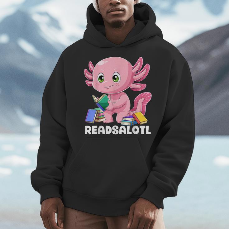 Axolotl Reading Book Readsalotl Kawaii Axolotl Book Bookworm Men Hoodie