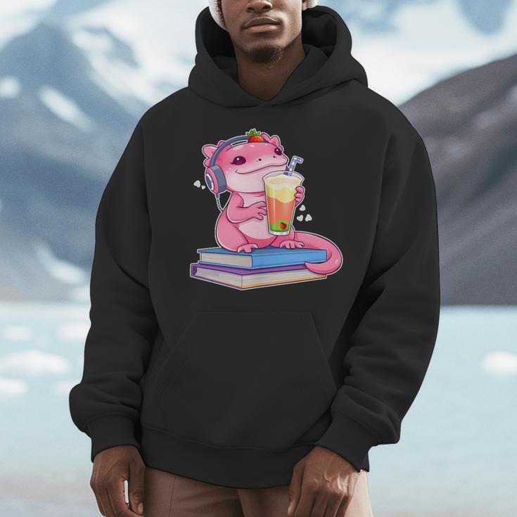 Axolotl With Strawberry Matcha And Books Men Hoodie