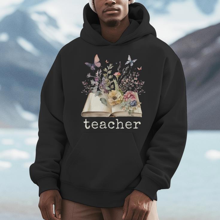 Beautiful Floral Open Book Teacher Men Women Men Hoodie