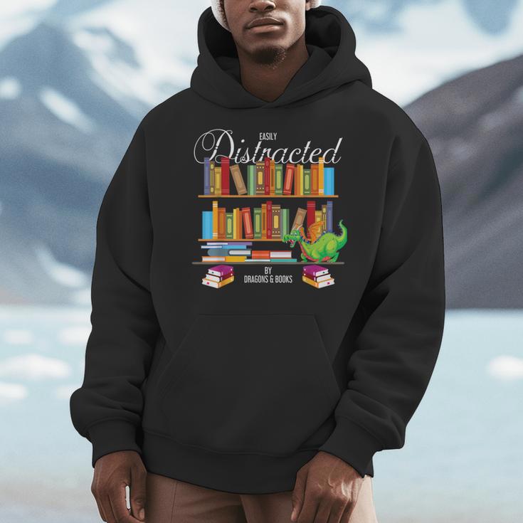 Book Lover Distracted By Books & Dragons Bookworm Men Hoodie Book Lover Distracted By Books & Dragons Bookworm Men Hoodie