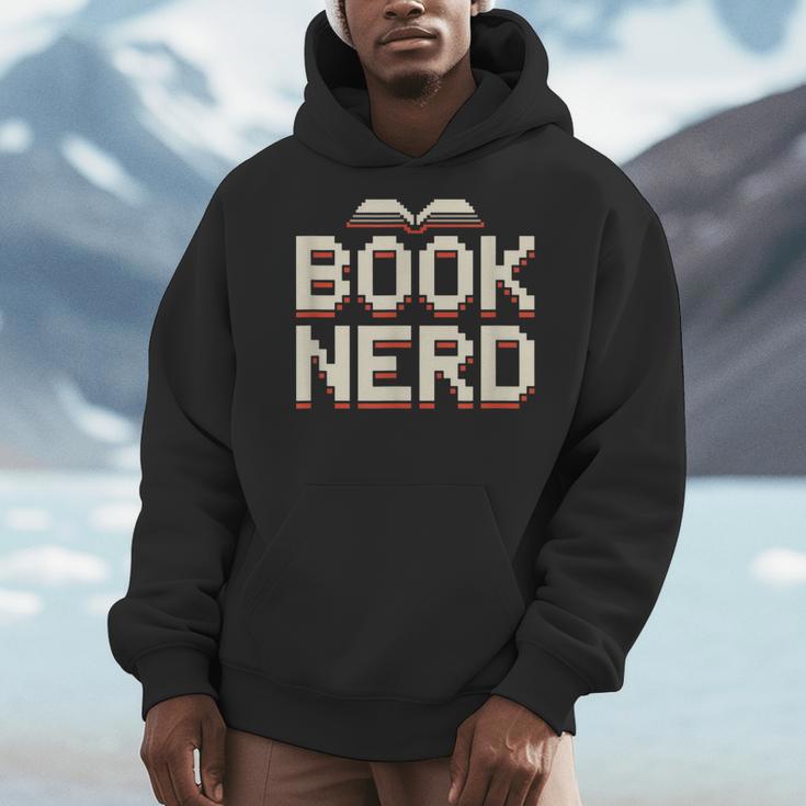 Book Nerd Retro Pixel Reading Librarian Aesthetic Men Hoodie