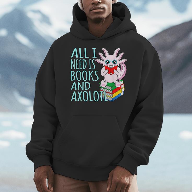 Books And Axolotl Kawaii Animal Axolotls Lover Owner Graphic Men Hoodie