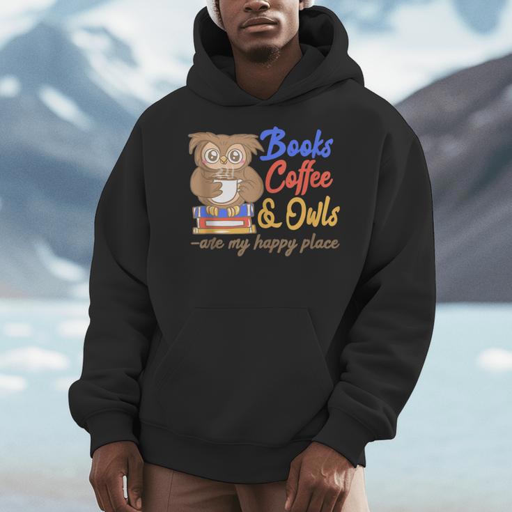 Books Coffee & Owls Are My Happy Place Book Lovers Men Hoodie