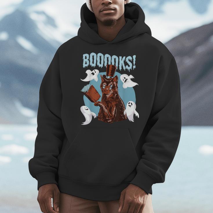 Booooks Cat Reading Book Ghosts Halloween Librarian Teacher For Men Women Kids Men Hoodie