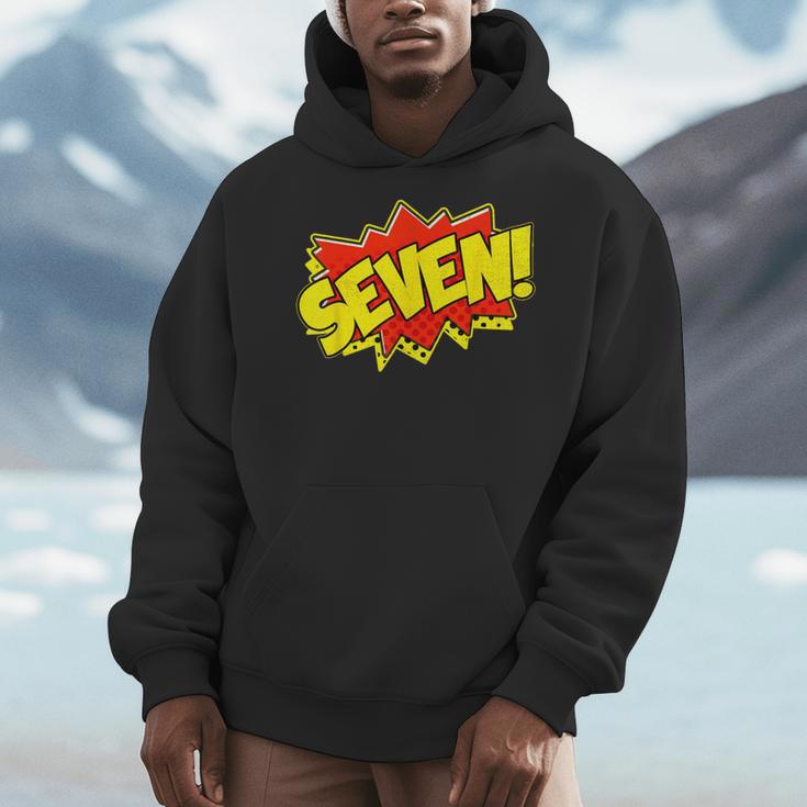 Boy Seven Superhero Comic Book Hero 7th Birthday Boy 7 Years Men Hoodie