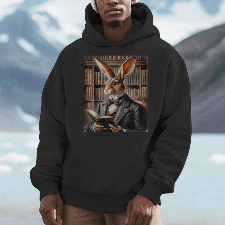 Bunny Reading Book Rabbit Bow Tie Happy Easter Boys Girl Kid Men Hoodie