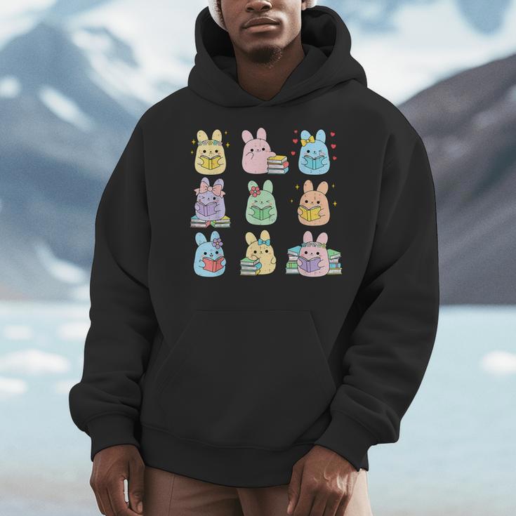 Bunny Reading Books Easter Day Teacher Librarian Book Lover Men Hoodie