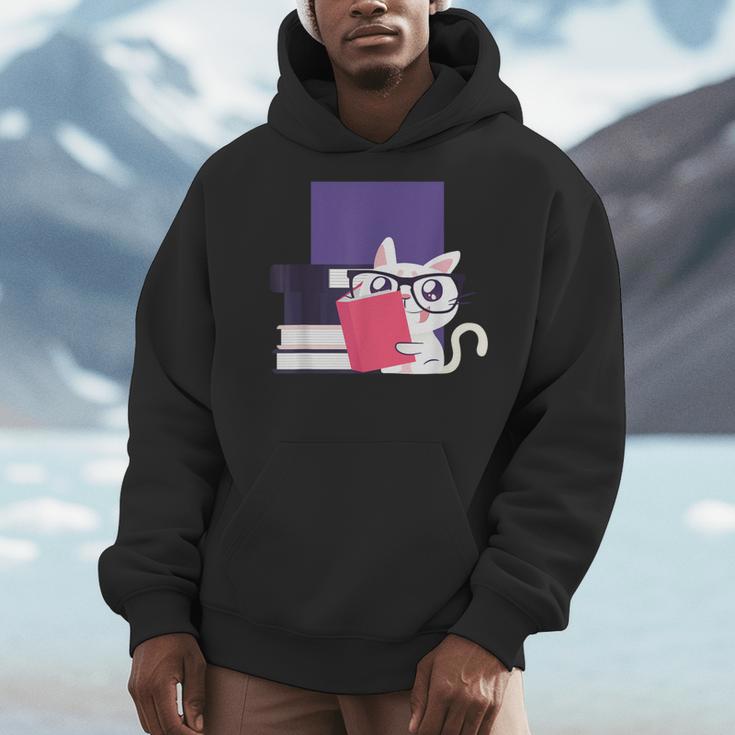 Cat Book Reading Men Hoodie