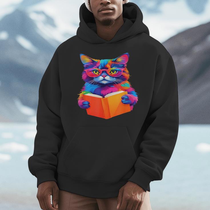 Cat Book Shirt Colorful Cat Reading Book Men Hoodie Cat Book Shirt Colorful Cat Reading Book Men Hoodie