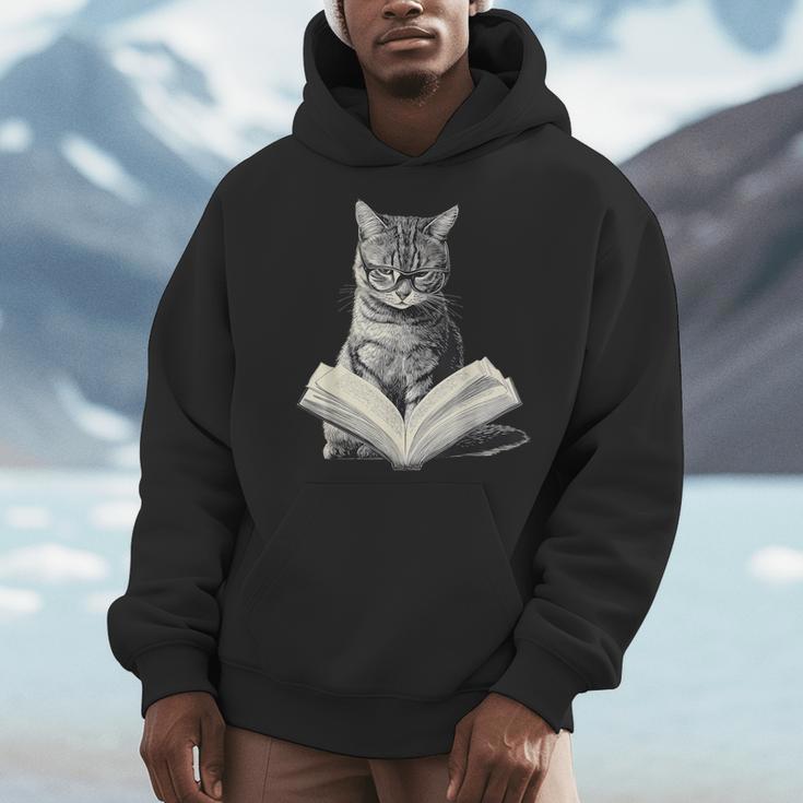 Cat Bookworm Reading Book Graphic Men Hoodie