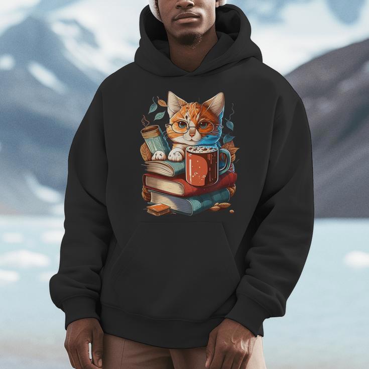 Cat Reading A Book Men Women Kids Men Hoodie