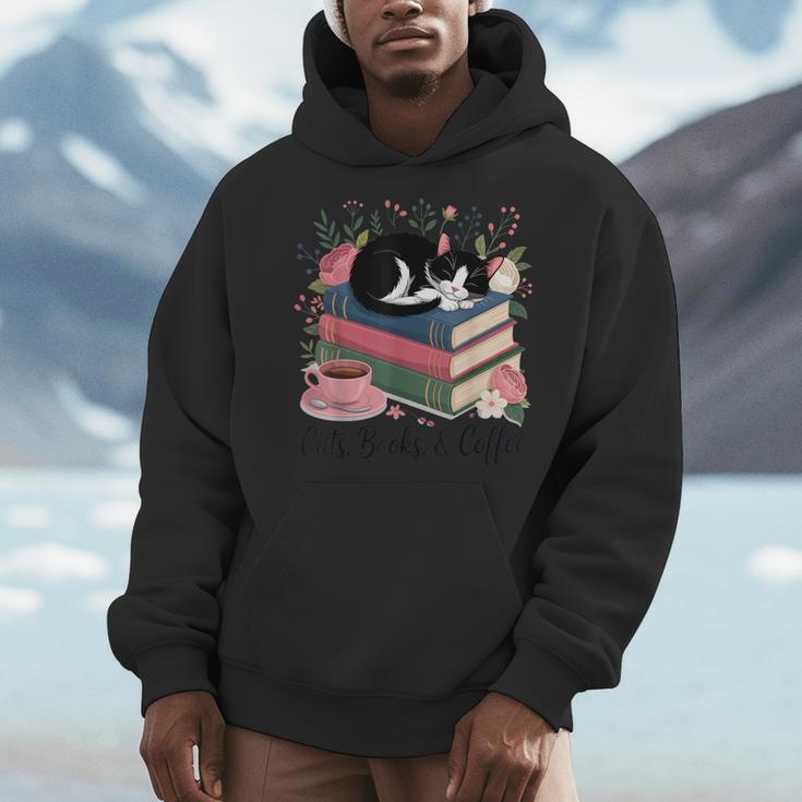 Cats Books & Coffee For Cat Lovers In Relaxed Weekend Men Hoodie