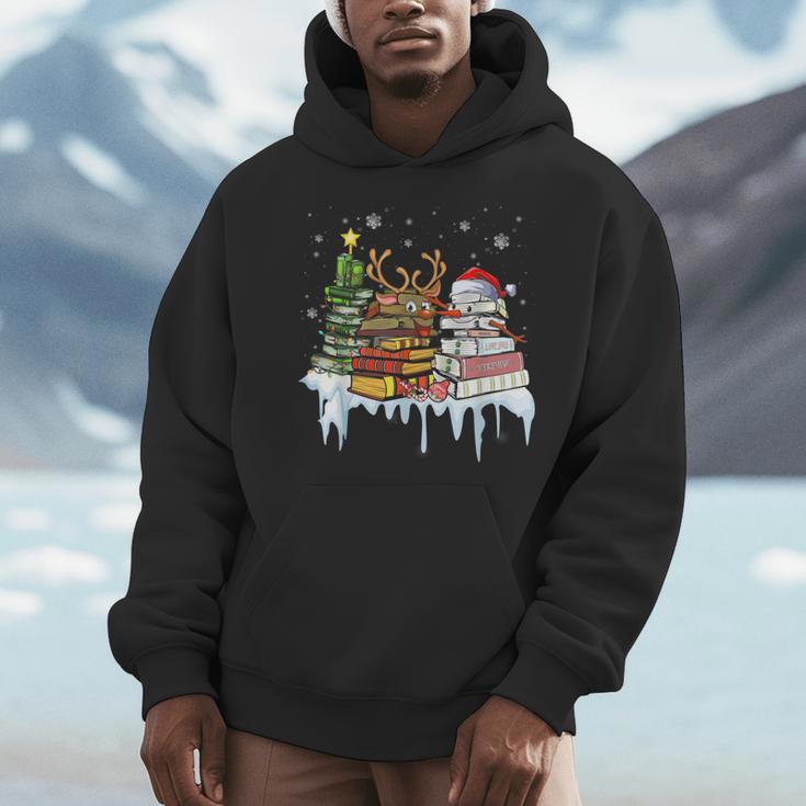 Christmas Tree Snowman Reindeer Book Stack Librarian Men Hoodie