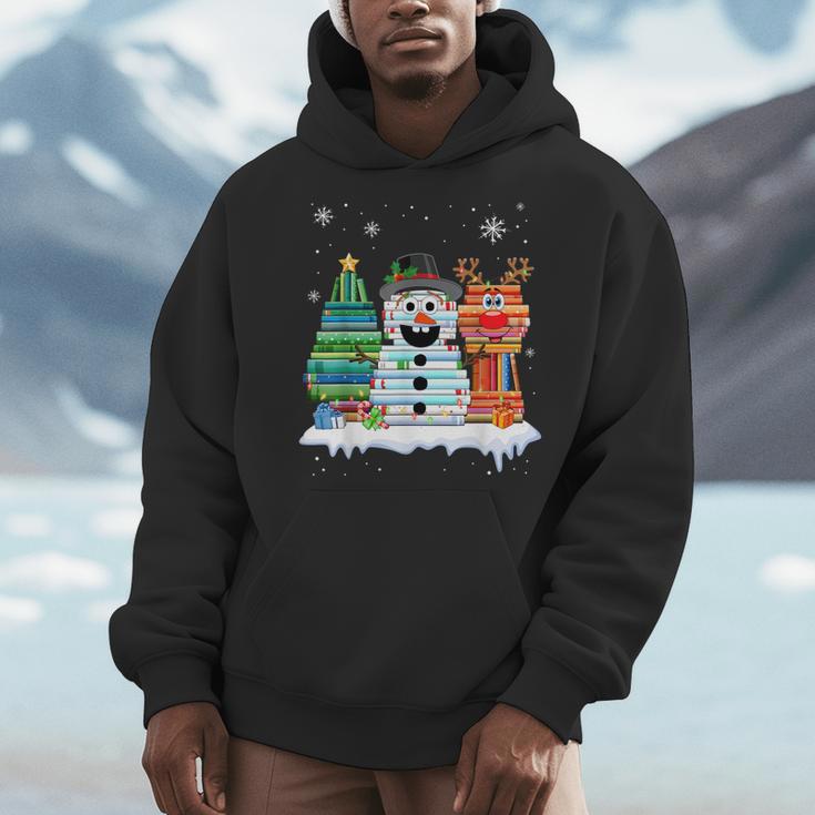 Christmas Tree Snowman Reindeer Book Stack Tee Librarian Men Hoodie