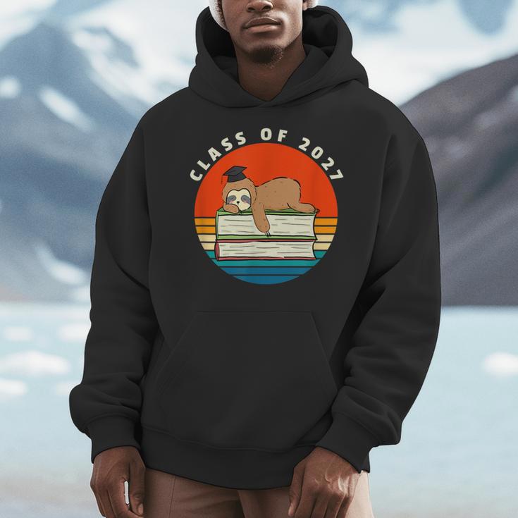 Class Of 2027 Meme Sloth Graduation Cap Sleeping On Books Men Hoodie