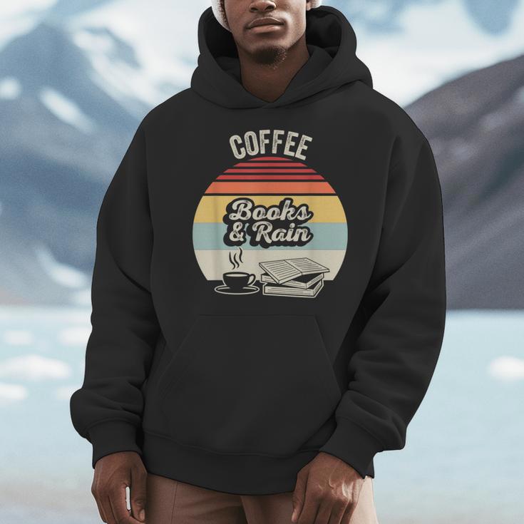 Coffee Books And Rain Reading Book Lover Retro Men Hoodie