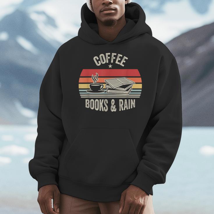 Coffee Books And Rain Retro Vintage Book Lover Reading Men Hoodie