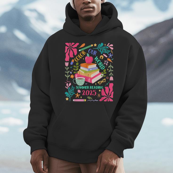 Color Our World Summer Reading 2025 Boho Wildflower Book Men Hoodie