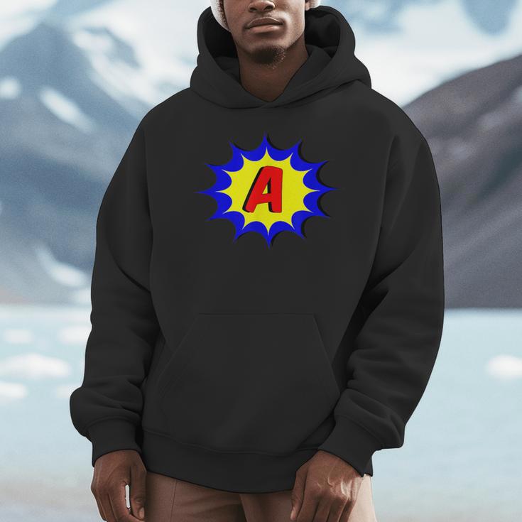 Comic Book Style Monogram Initial Letter A Superhero Men Hoodie
