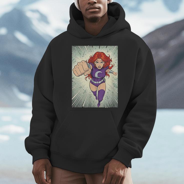 The Crimson Crescent 90s Retro Comic Book Superheroine Art Men Hoodie The Crimson Crescent 90s Retro Comic Book Superheroine Art Men Hoodie
