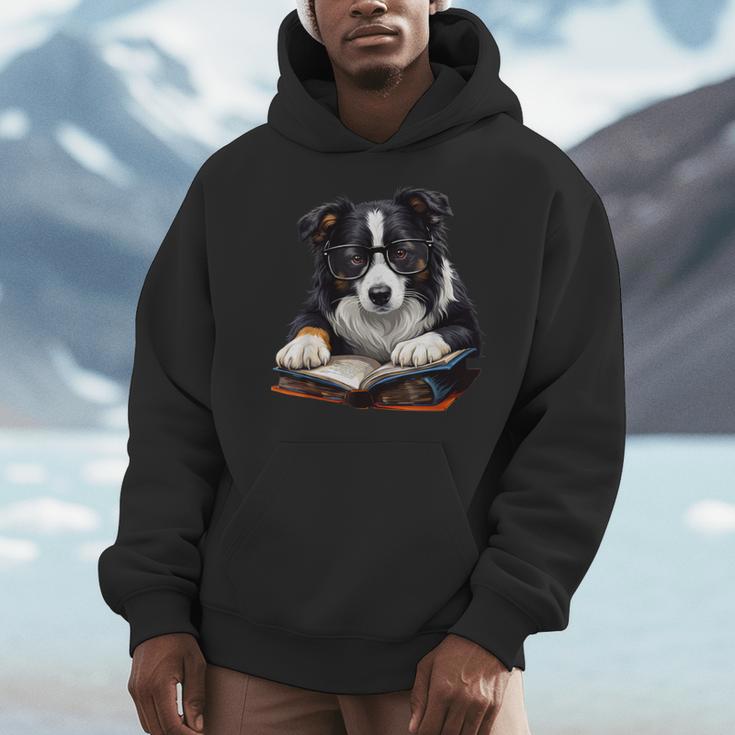 Cute Dog Border Collie Reading Book Men Hoodie