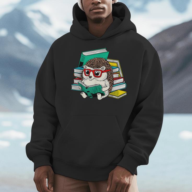 Cute Hedgehog Reading A Book Nerd Readers Men Hoodie Cute Hedgehog Reading A Book Nerd Readers Men Hoodie