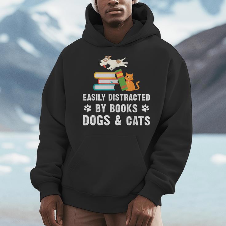 Cute Pet Animals Book Easily Distracted By Dogs Cats & Books Men Hoodie Cute Pet Animals Book Easily Distracted By Dogs Cats & Books Men Hoodie