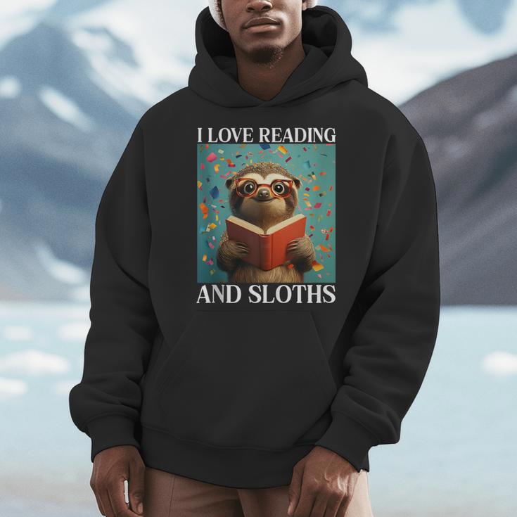 Cute Sloth Reading Book School Librarian Teacher Student Men Hoodie
