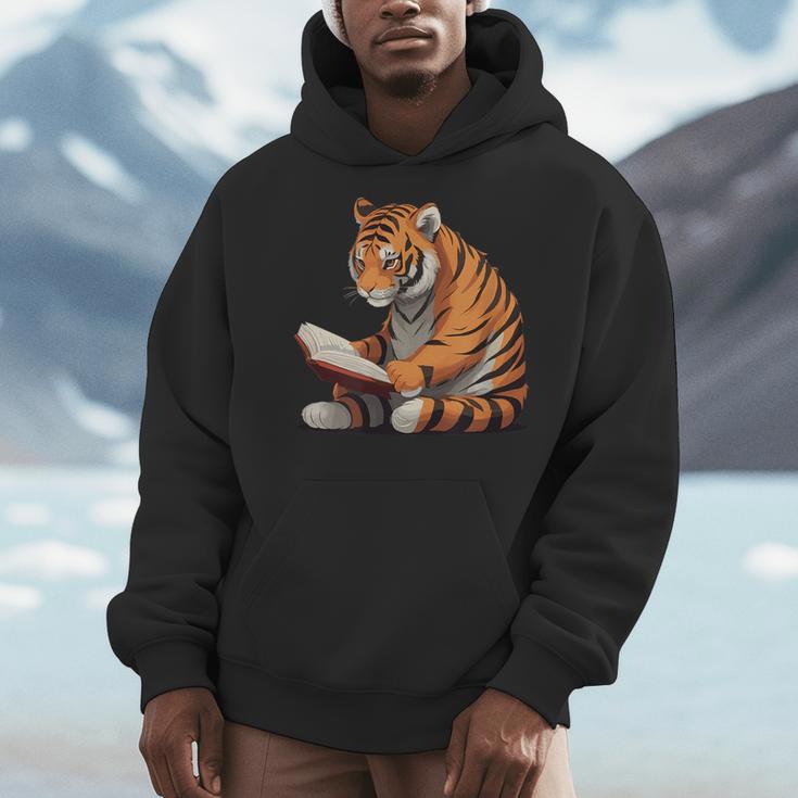 Cute Tiger Is Reading a Book Reading Tiger Men Hoodie