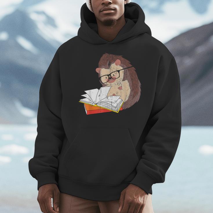 Cute Wildlife Forest Animal Bookworm Book Reading Hedgehog Men Hoodie