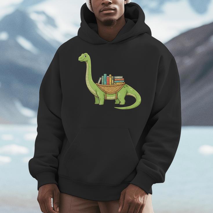 Dinosaur Librarian Book Lover Reading Brontosaurus Men Hoodie