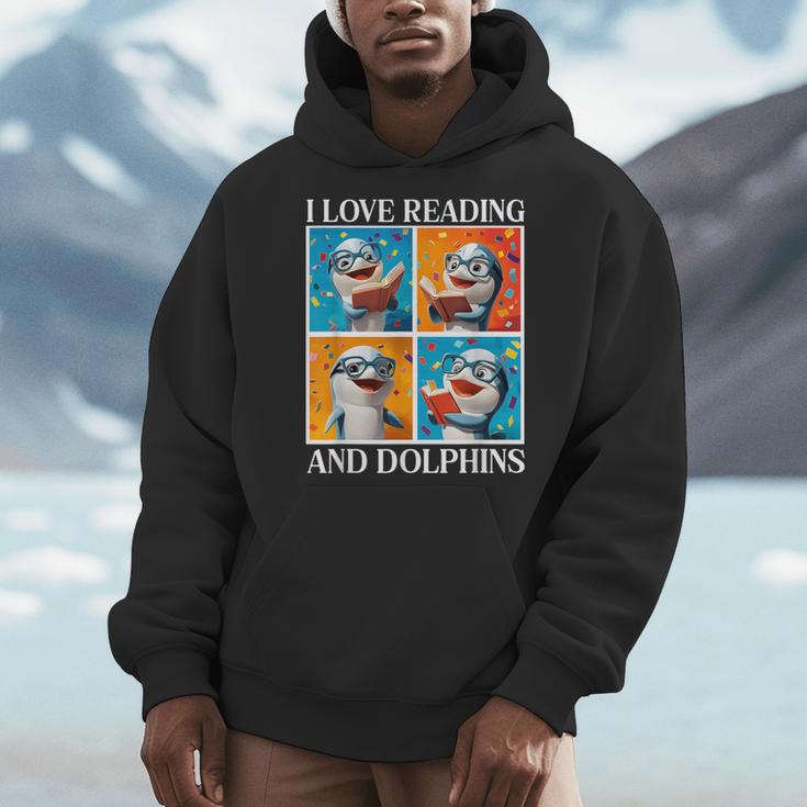 Dolphin Love Reading And Dolphins Child Book Lover Men Hoodie