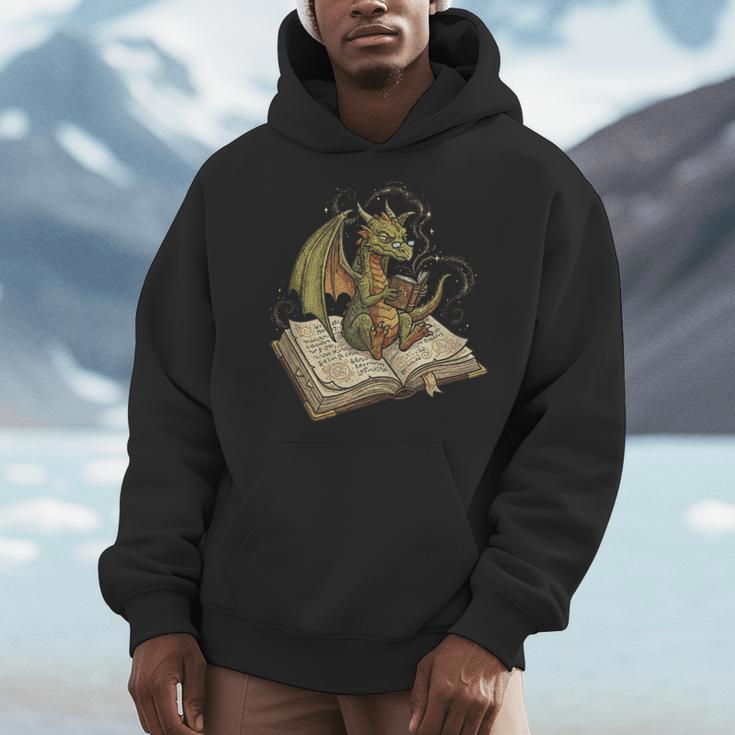 Dragon Bookworm Reading Fantasy Book Graphic Art Men Hoodie Dragon Bookworm Reading Fantasy Book Graphic Art Men Hoodie