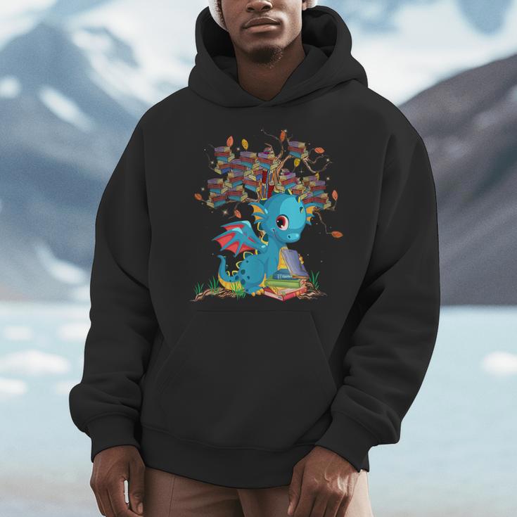 Dragon With Tree Books Cute Dragon Read Books Men Hoodie
