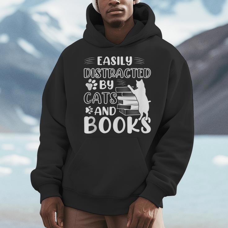 Easily Distracted By Cats And Books Cats & Book Lovers Men Hoodie