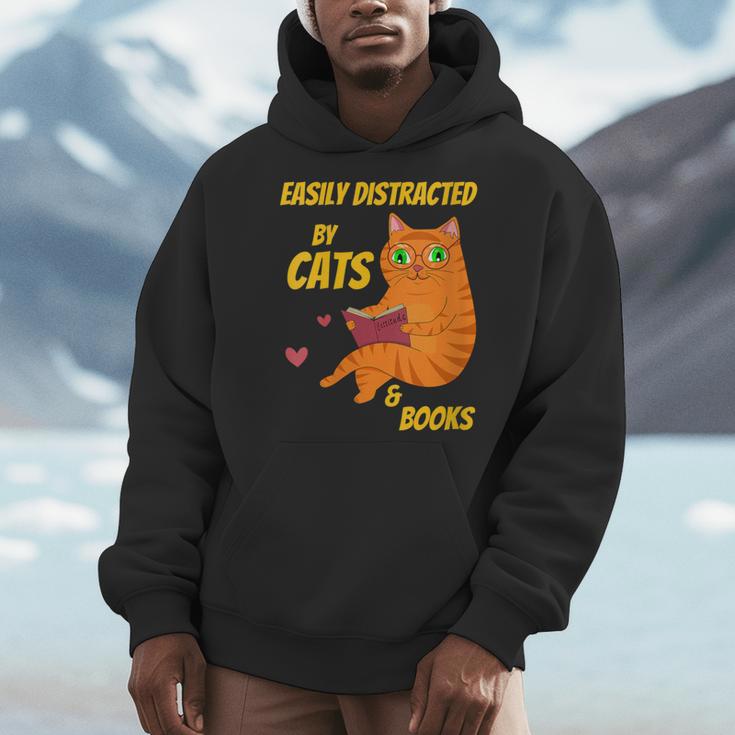 Easily Distracted By Cats And Books For Cat And Book Lover Men Hoodie Easily Distracted By Cats And Books For Cat And Book Lover Men Hoodie