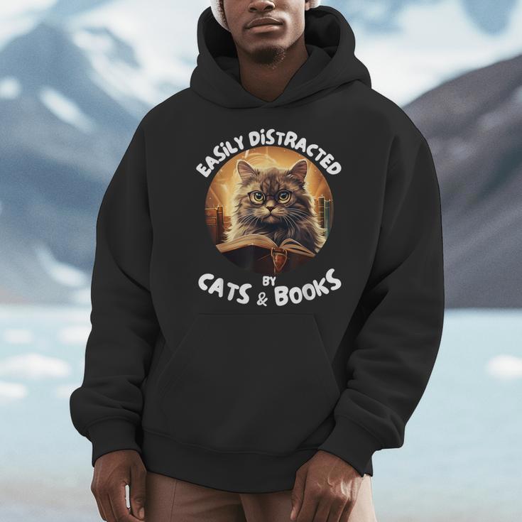 Easily Distracted By Cats And Books Librarians Bibliophiles Men Hoodie