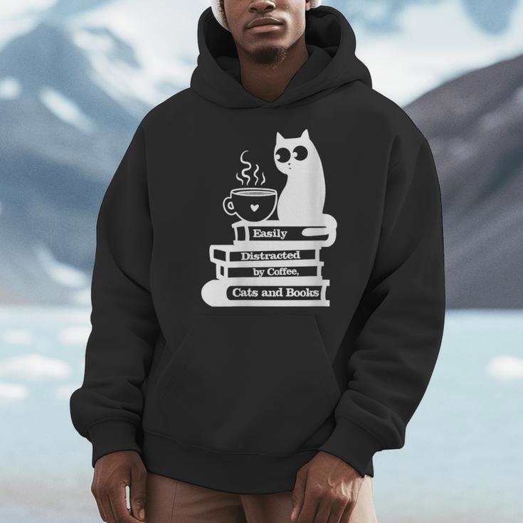 Easily Distracted Cats Coffee And Books Men Hoodie Easily Distracted Cats Coffee And Books Men Hoodie