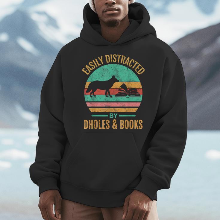Easily Distracted By Dholes & Books Retro Wild Dogs Lover Men Hoodie
