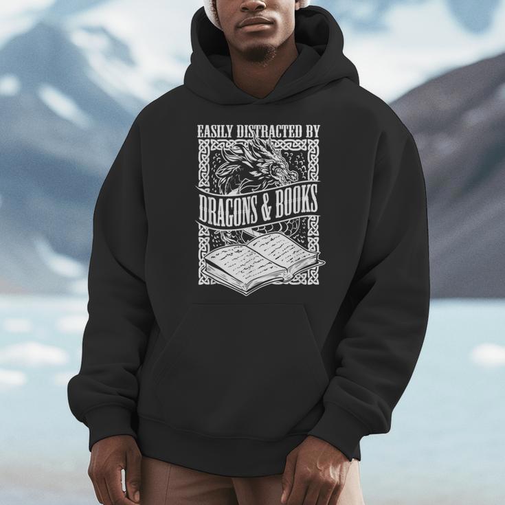 Easily Distracted By Dragons & Books Artwork Men Hoodie