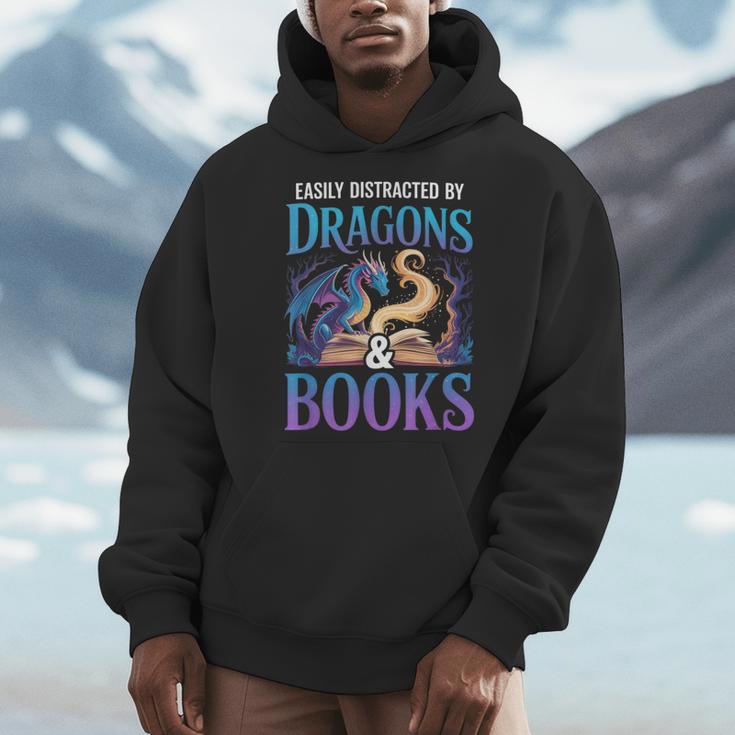 Easily Distracted By Dragons Fantasy Book Reading Men Hoodie