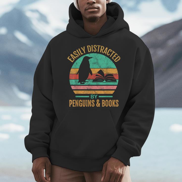Easily Distracted By Penguins & Books Retro Men Hoodie Easily Distracted By Penguins & Books Retro Men Hoodie
