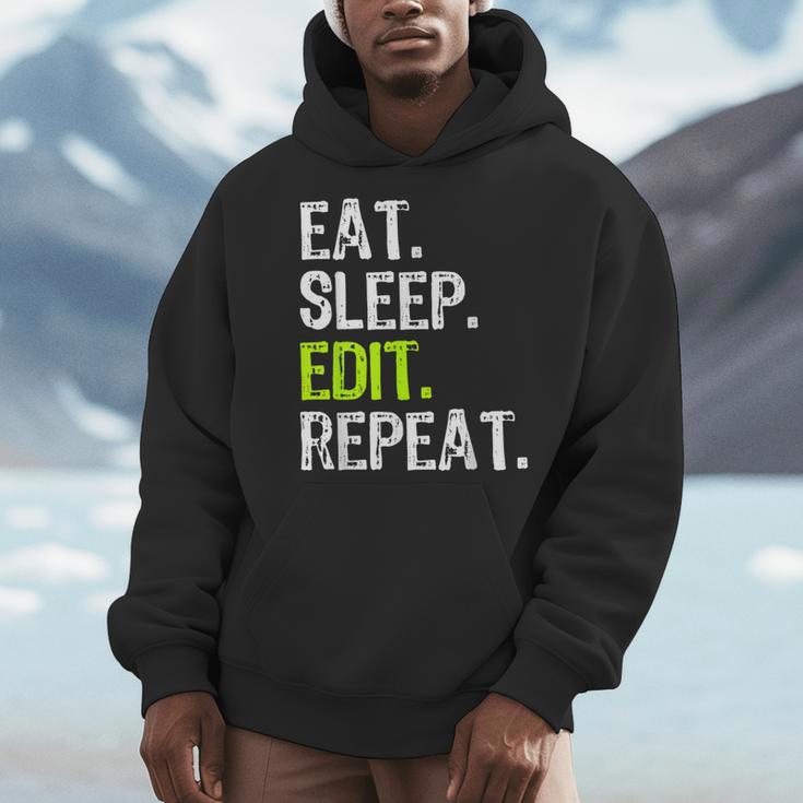 Eat Sleep Edit Repeat Editor Editing Video Film Book Men Hoodie