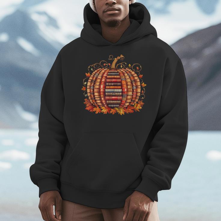 Fall Book Pumpkin Autumn Retro Reading Teacher Books Lover Men Hoodie