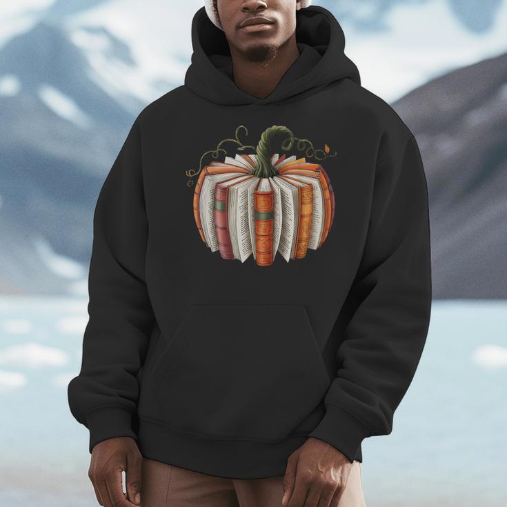 Fall Book Pumpkin Retro Reading Halloween Teacher Men Hoodie