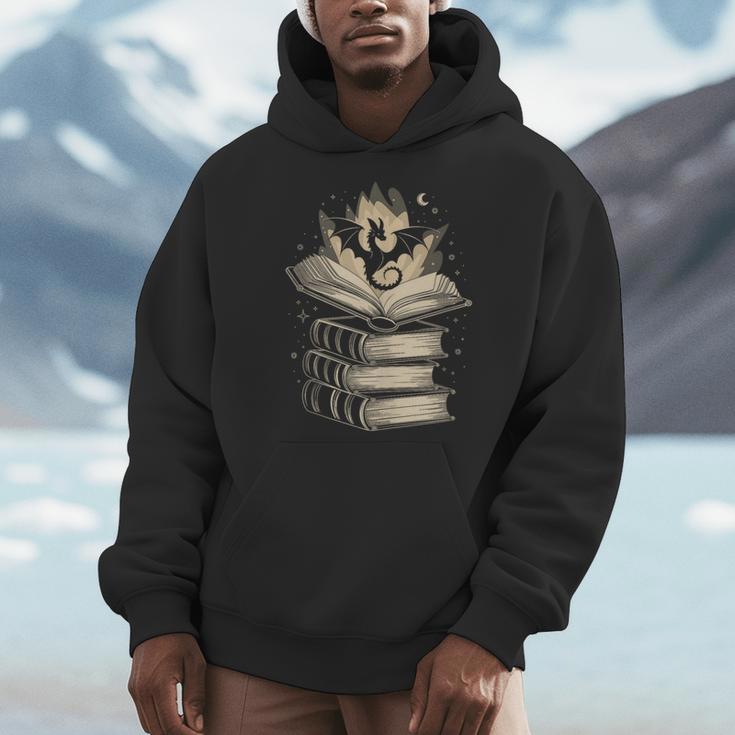 Fantasy Dragon & Books Magical Reader Men Hoodie