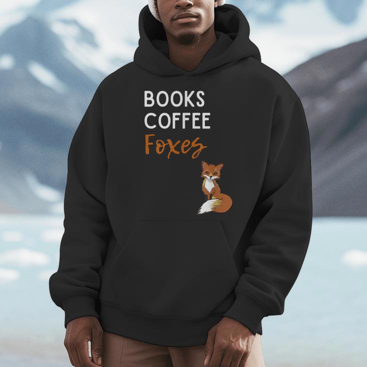 Fox Books Coffee Foxes Women Fox Graphic Cute Fox Lovers Men Hoodie
