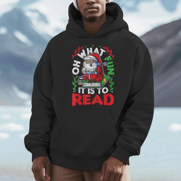 What Fun It Is To Read Books Christmas Santa Reading Books Men Hoodie