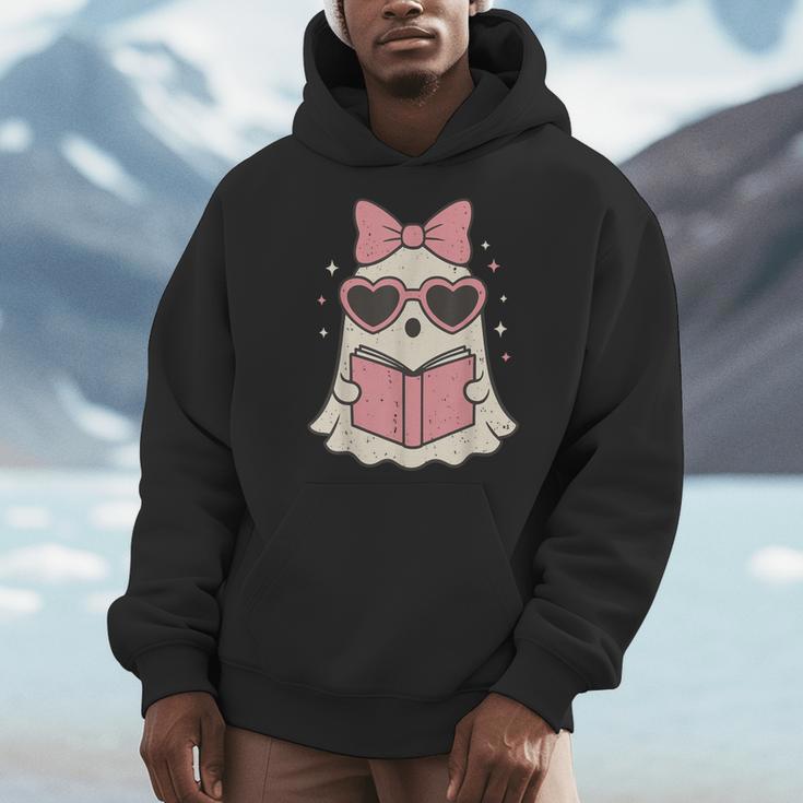 Ghost Reading Book Halloween Cat Lover Men Hoodie